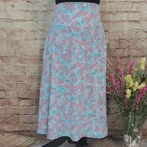 LuLaRoe Azure Skirt Blue Pink Floral Women's Plus Size 2XL Midi High Waist EUC